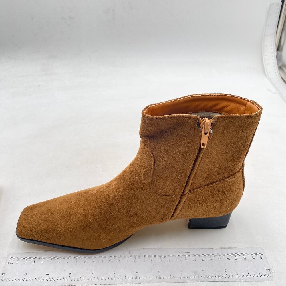 miss left Women's Square Closed Toe Low Chunky Heel Ankle Booties Brown - Picture 2 of 8